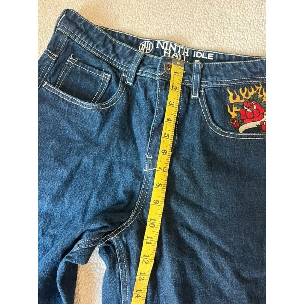 Ninth Hall Idle Rinse Straight Leg Dark Wash Jeans Embroidered Tiger Patch 6 - Picture 7 of 8